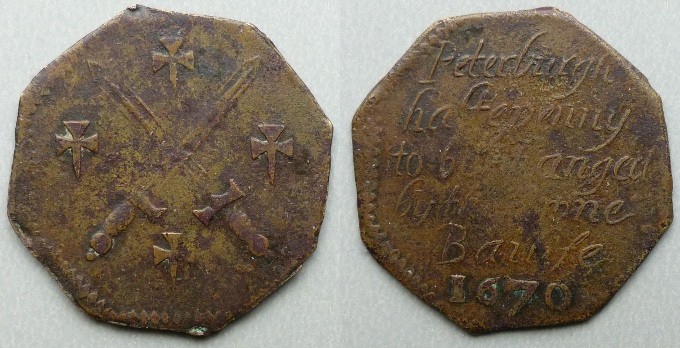 Peterborough, town issue 1670 halfpenny N3434